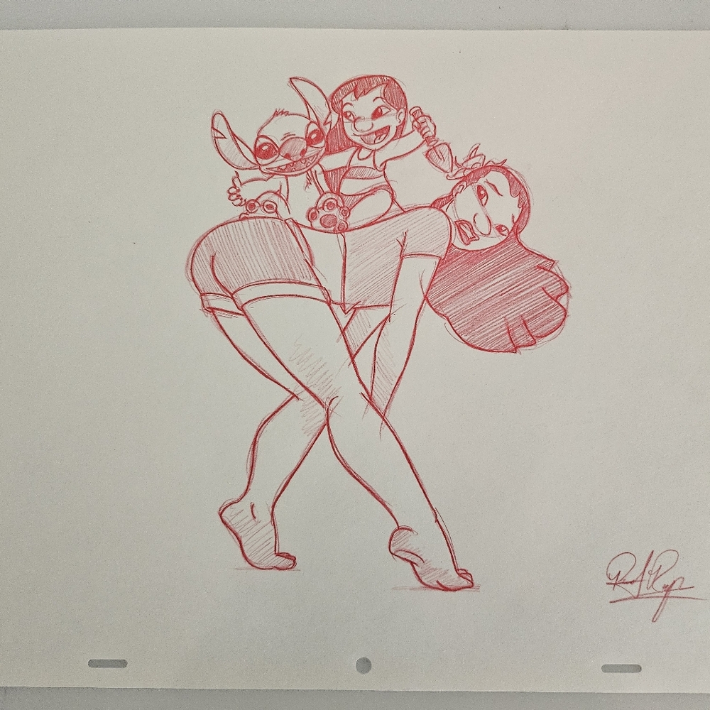 Disney Lilo And Stitch And Nani Character Animation Drawing/Sketch Signed art